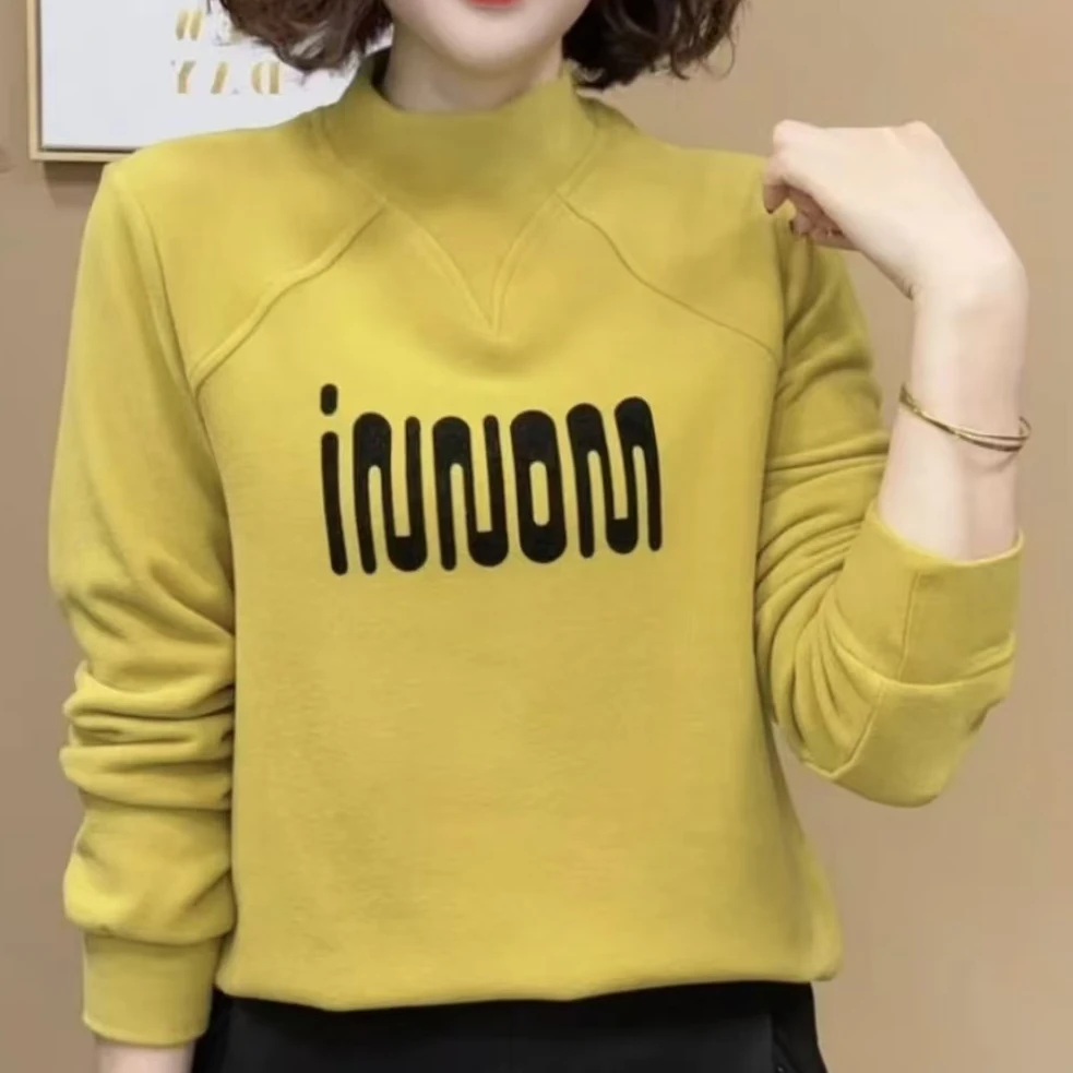 2024冬季新款时尚洋气百搭字母长袖减龄打底衫女士气质上衣保暖潮