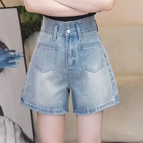 四分牛仔短裤女显瘦高腰直筒时尚百搭夏季阔腿宽松韩版设计感2