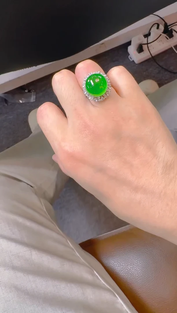 翡翠戒指银S925镶嵌天然a货翡翠