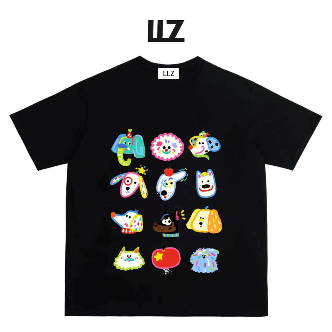 「LLZ」动物乐园280克纯棉重磅短袖宽松休闲百搭T恤大版短袖t恤女