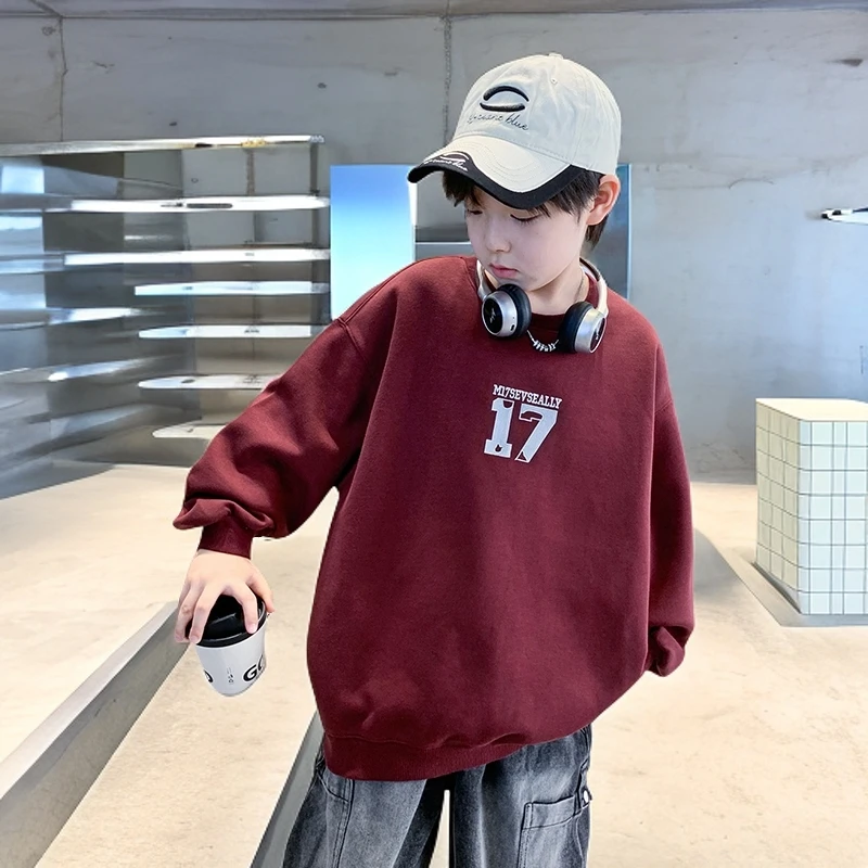 男童卫衣春秋款2025新款初中生中大童男孩秋装儿童打底衫休闲洋气