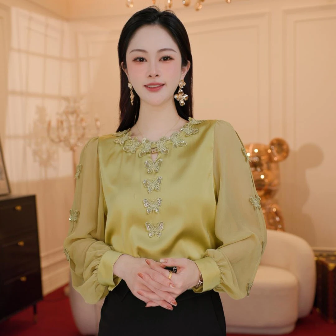 【暗香】春季新款时尚百搭蝴蝶设计长袖衬衫气质宽松显瘦衬衣DY5454