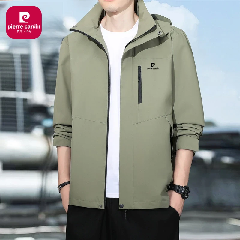 皮尔卡丹冲锋衣外套男士春秋季薄款户外运动防风防水登山休闲夹克