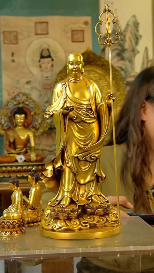 心***土紫铜鎏金-地藏王菩萨29公分G20189