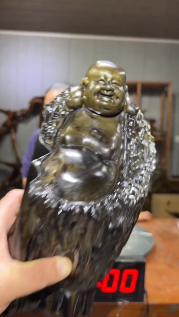 金丝楠俊*乌木弥勒摆件