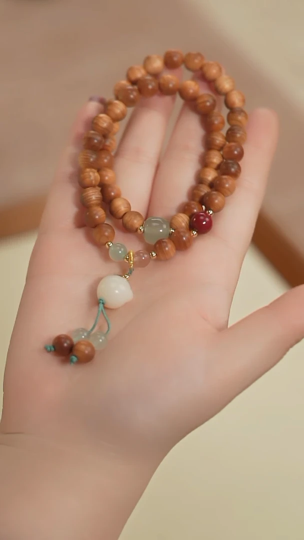 【闪购商品】柏木（崖柏）手串未镶嵌【海边】崖柏 和田玉双圈手串