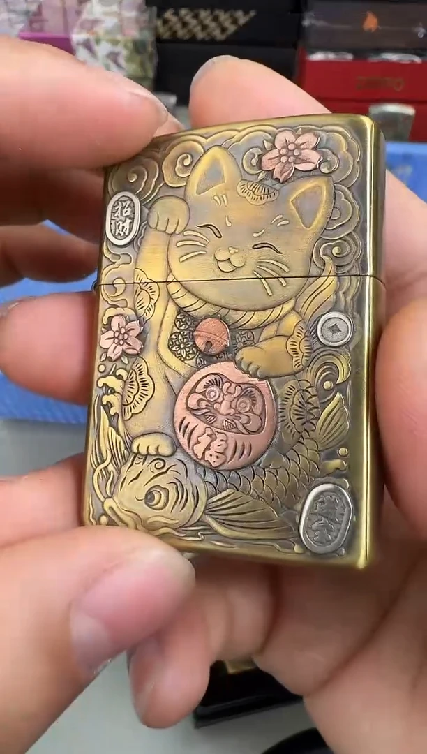 铜黄铜盔甲紫铜贴章浮雕招财猫