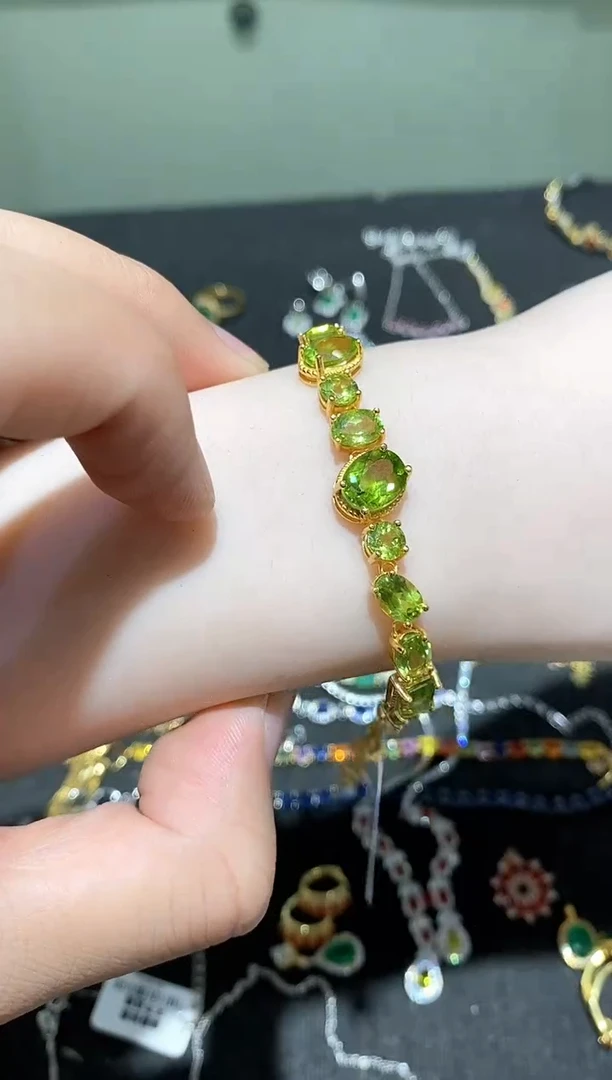 银S925镀金镶嵌手链橄榄石手链