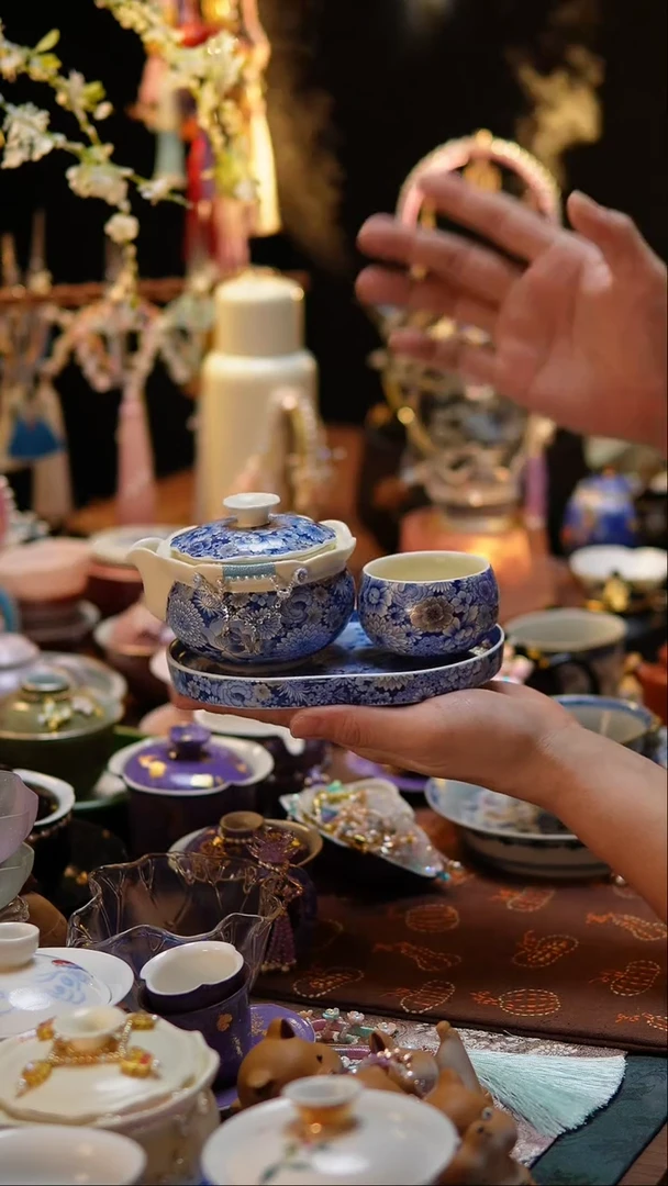 【闪购商品】万花手抓壶+壶承+杯