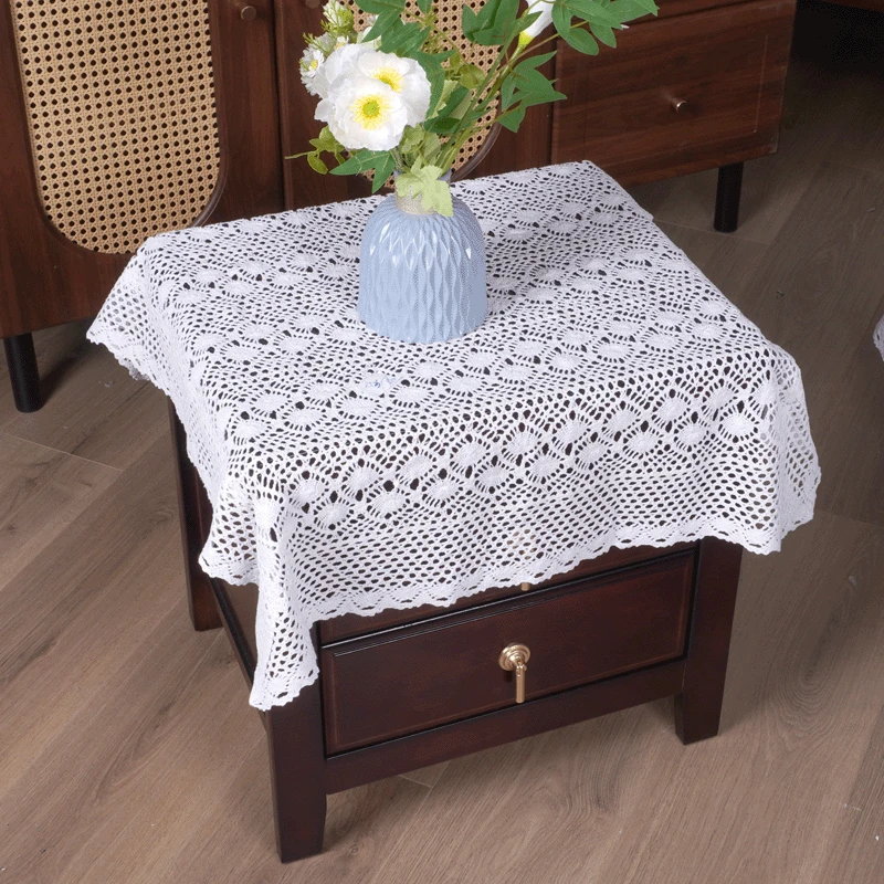 纯白色【70*70cm】正方形复古钩针桌布