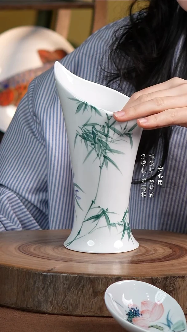 瓷景德镇高温手绘釉下彩筷子筒竹子兰花