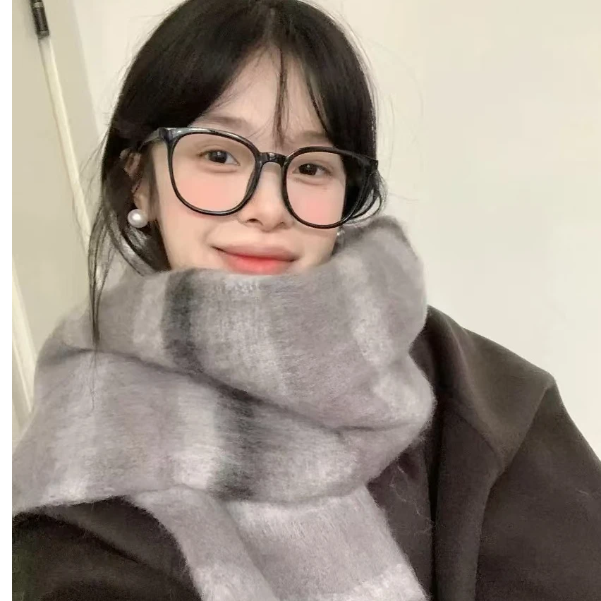 韩版学生加厚围巾清理灰黑格子围巾女秋冬季百搭保暖防寒
