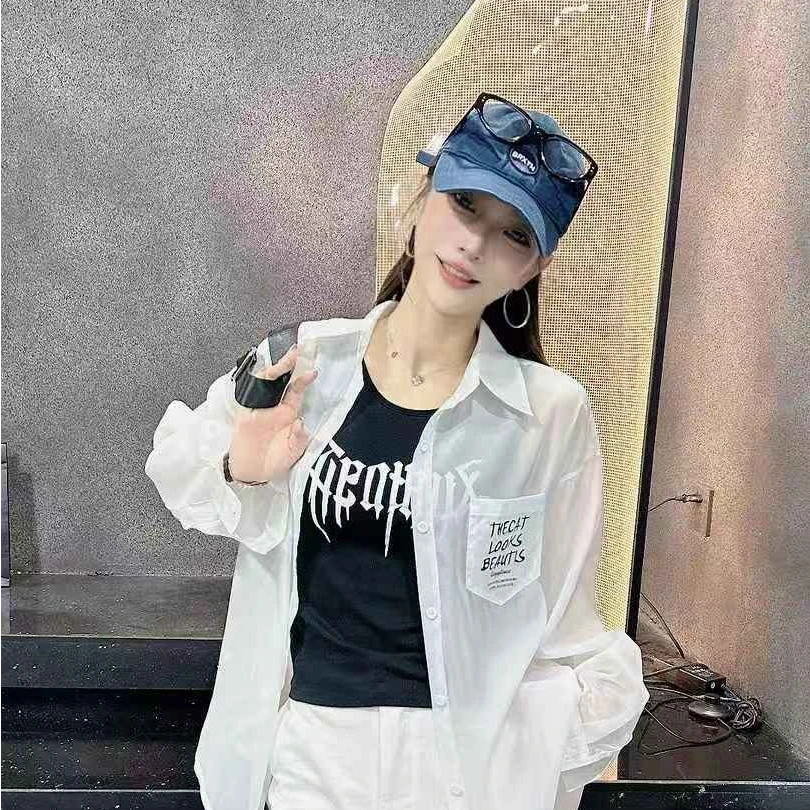 联盟9579夏季超薄字母印花衬衫