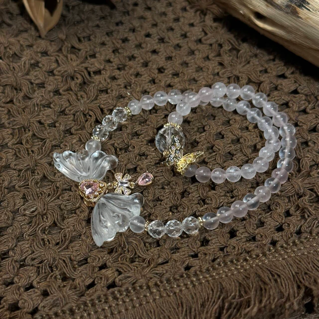 水晶手串，原创手工气质灰月光白水紫水晶甜美超仙白色百搭少女