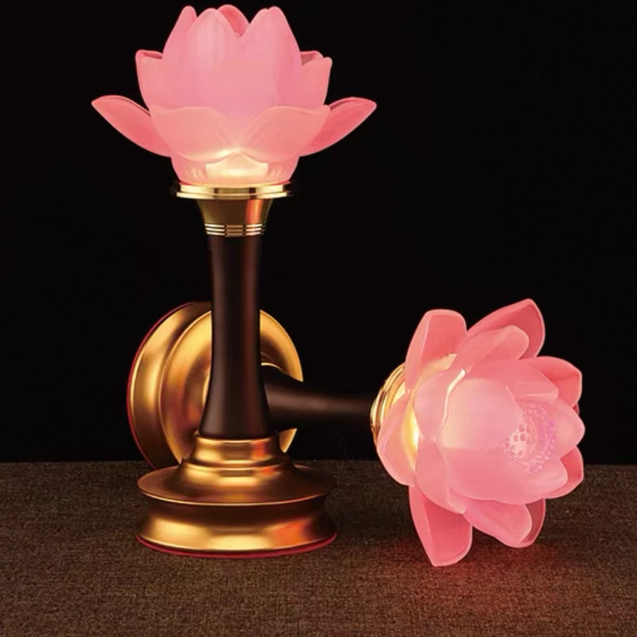 粉色莲花灯变光摆件