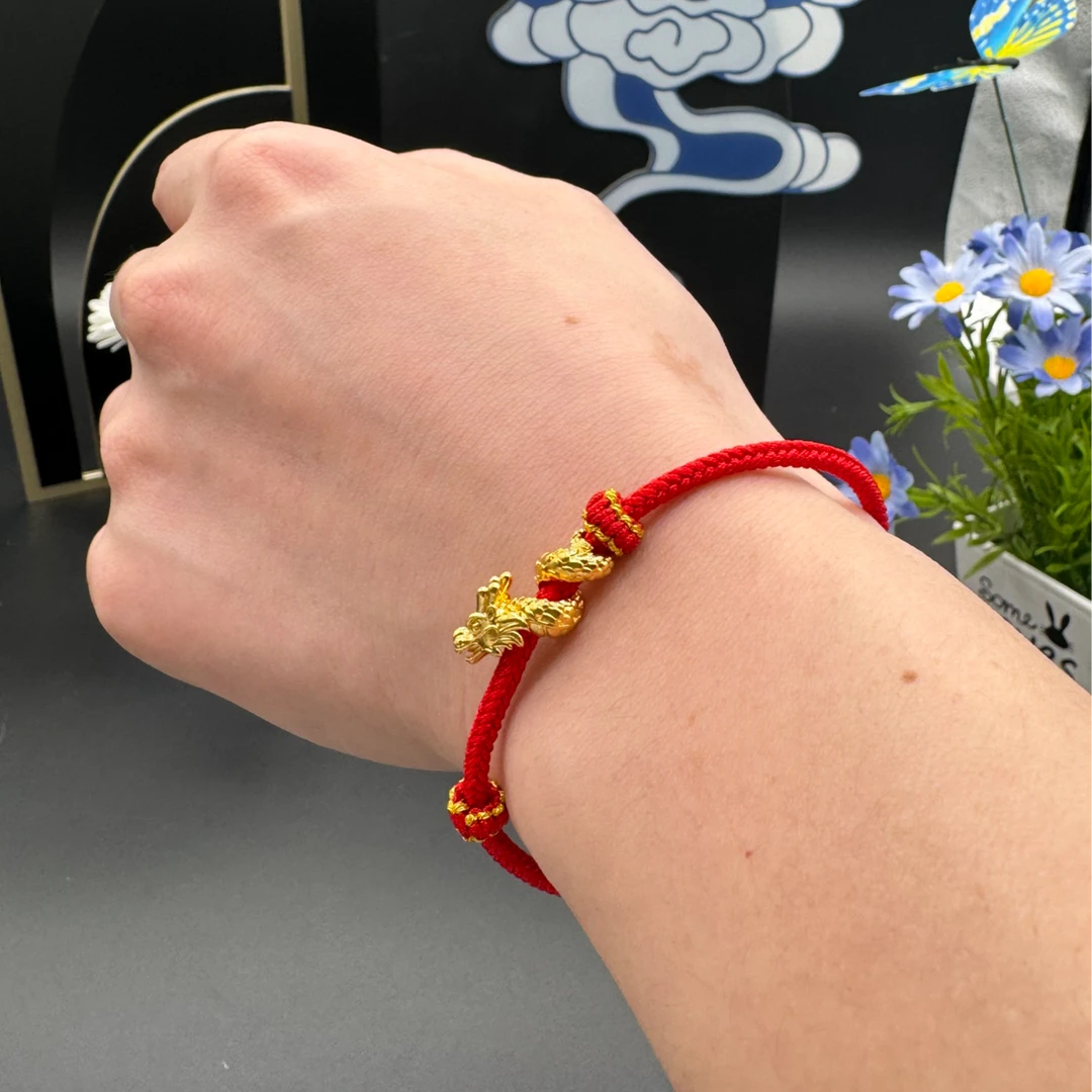 足银手链 盘龙手链 金包了银 手工编织 可调节绳编