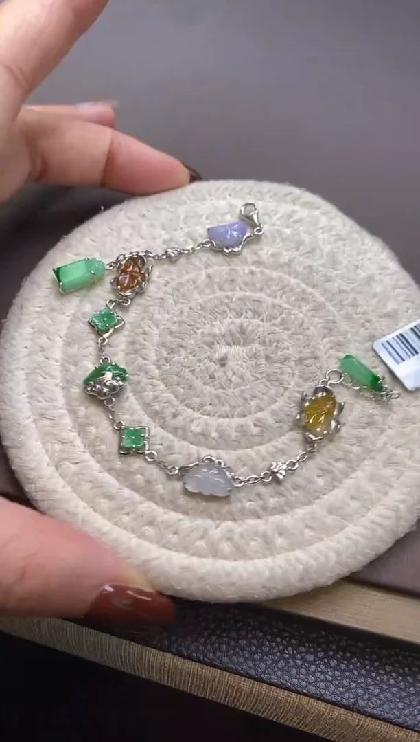 颈饰银S925镶嵌翡翠净货14875