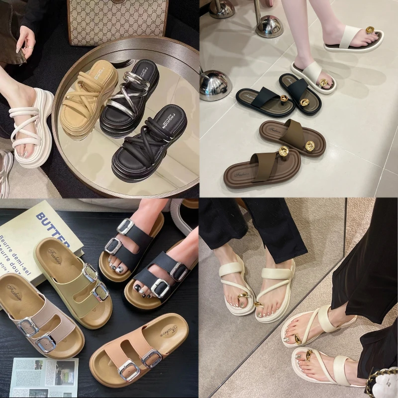 【仟步小敏撤柜款001-525】爆款时尚百搭网红外穿蝴蝶结女毛毛拖鞋