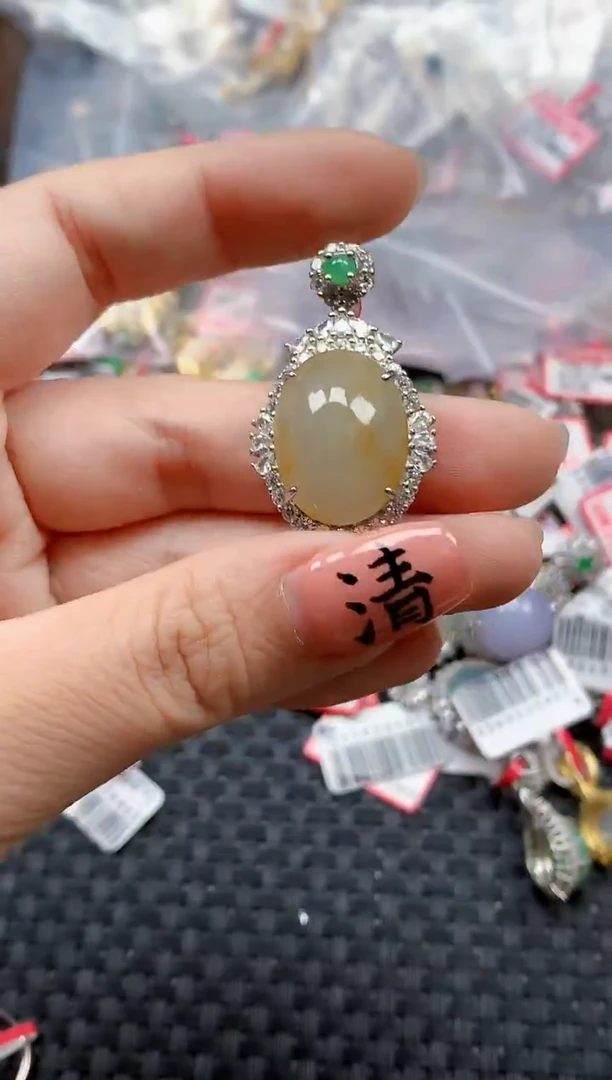 银S925镶嵌戒指翡翠天然A货缅甸翡翠