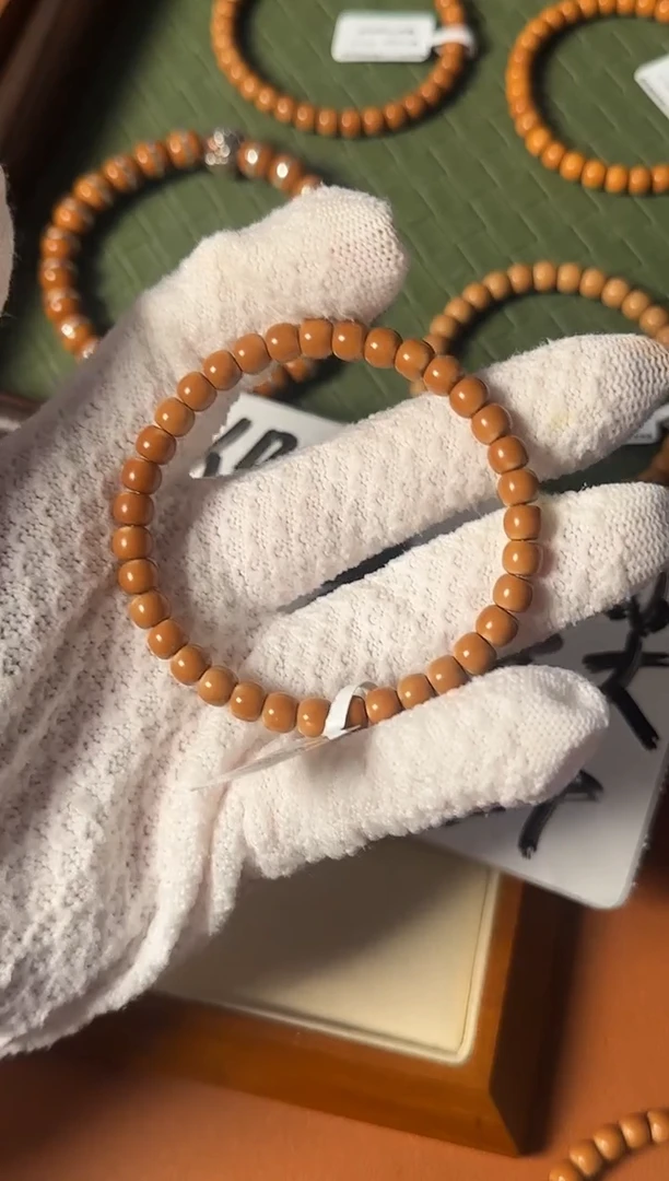 手串橄榄核【168核尖】6.4mm老挝核尖老型单圈正三花倒角白高油高密