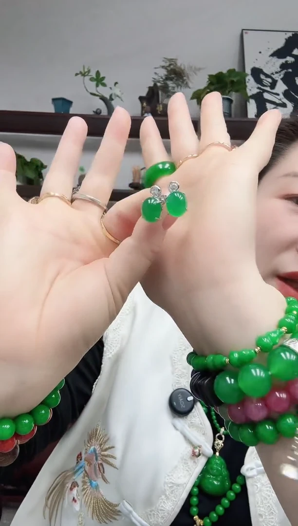 银S925镶嵌翡翠耳钉51编号耳钉