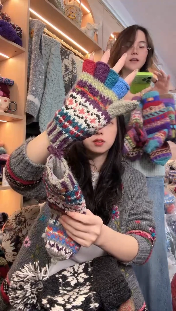 羊毛百羊毛青花瓷手套