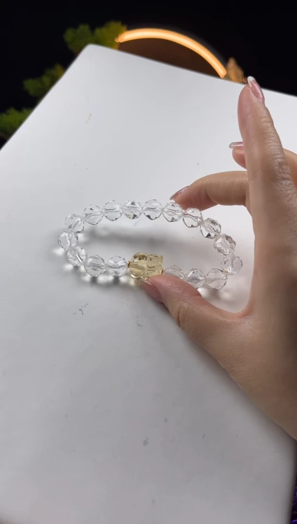 【闪购商品】水晶手链未镶嵌天然白水晶切面搭黄貔貅手串