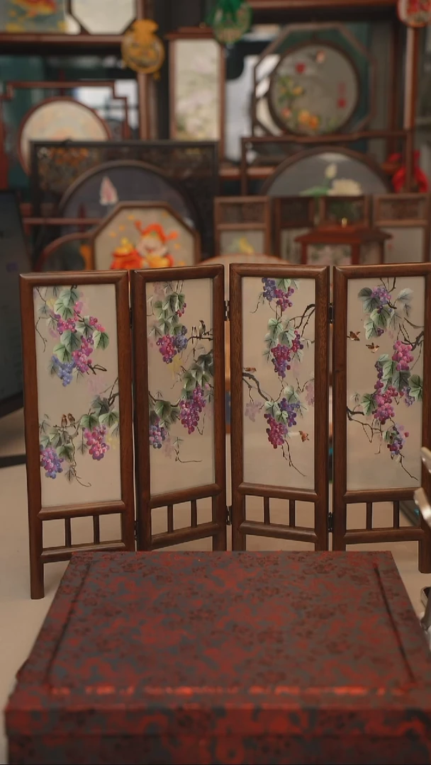 扇子胡桃木四联屏风 高度35CM 宽度45CM