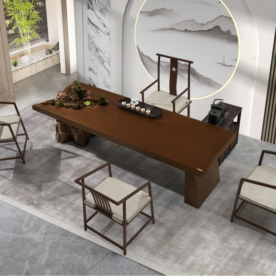 流水茶桌大板茶台家用茶桌办公桌户外茶桌茶台定制高档全套