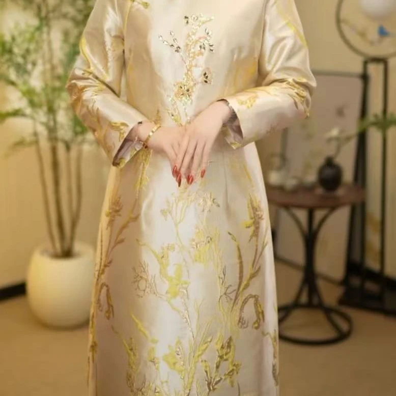2025早春新款新中式国风古韵提花刺绣改良连衣裙-2025A0023小净