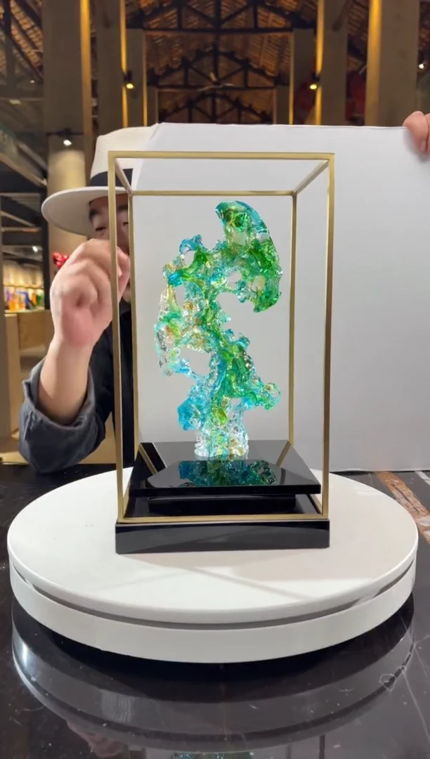 摆件CS0202001欧碧色小太湖石+定制黑底座架子