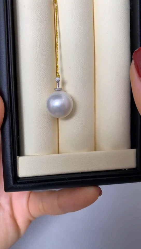 【闪购商品】海水珍珠吊坠(不含链)18K金镶嵌澳白珍珠吊坠13-14mm