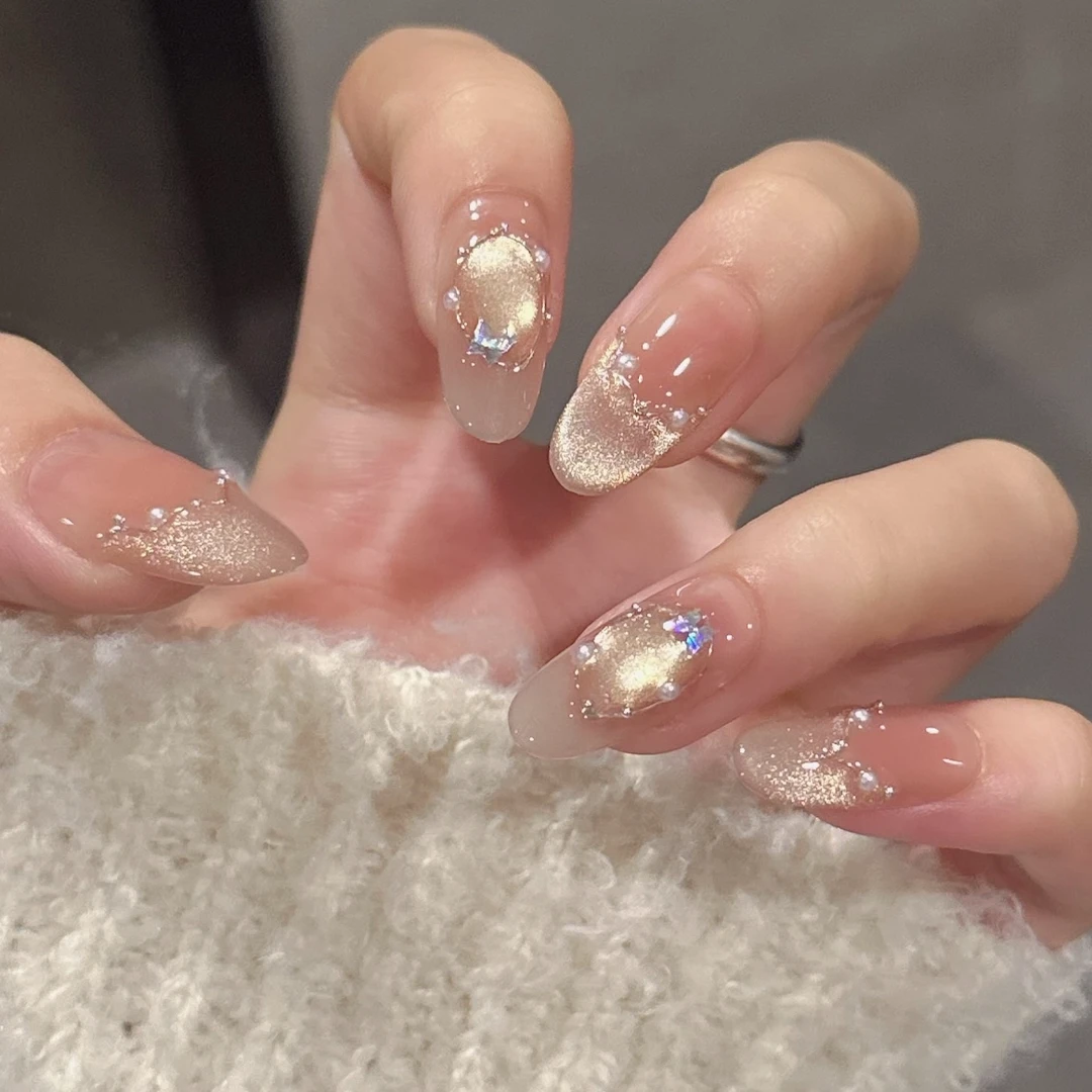 现货【纸醉金迷】时尚清新纯欲高级感成品美甲穿戴式手工穿戴甲