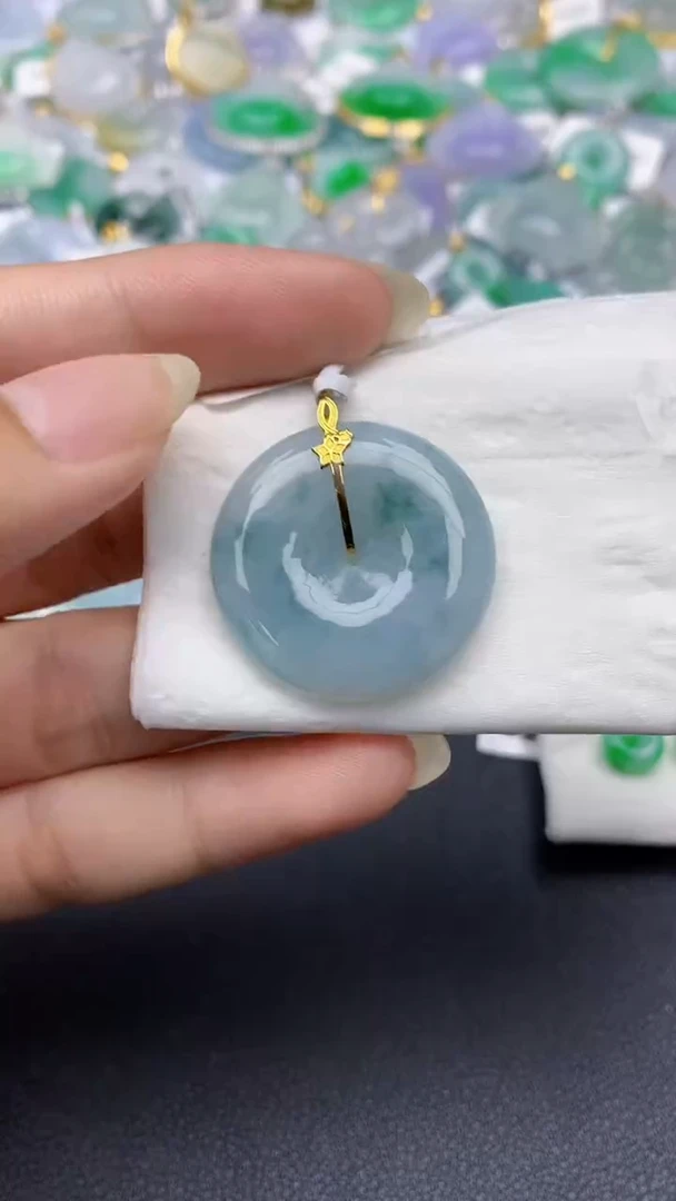 颈饰18K金镶嵌翡翠天然缅甸a货翡翠百元以上9元证书费自理