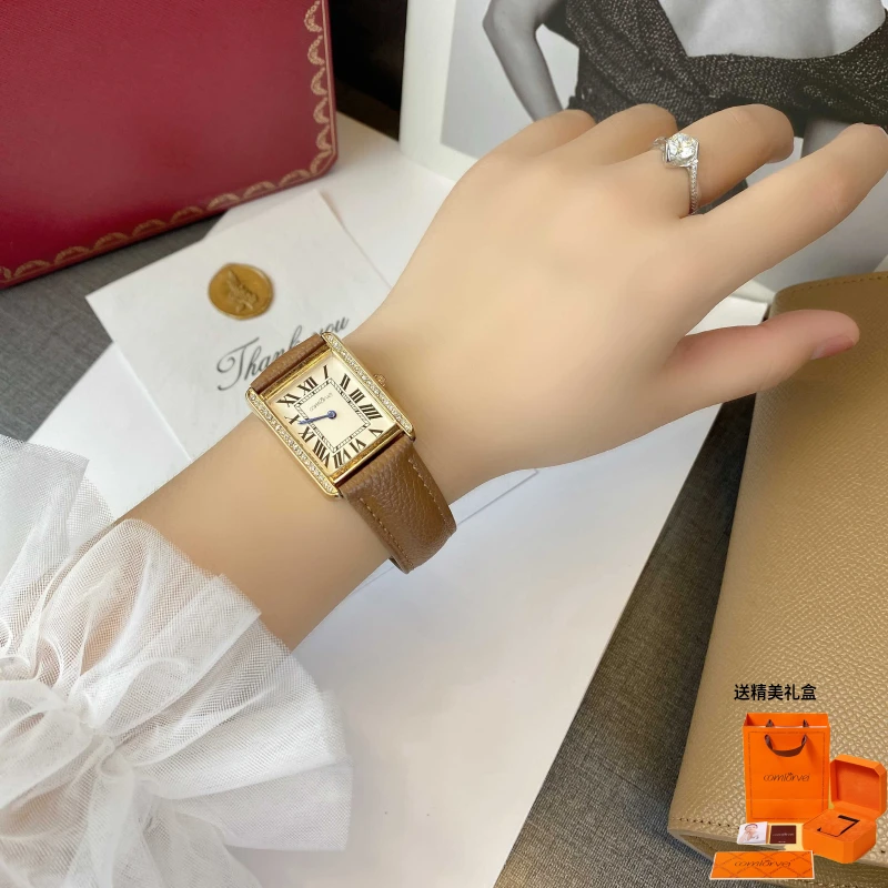 COMLORVEI/康洛薇方形小坦克经典通勤带钻女士腕表精致防水百搭