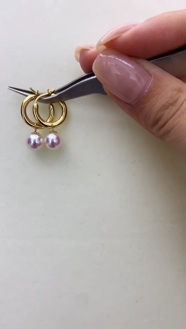 18K金镶嵌DA海水珍珠 GD057 akoya耳扣7.5-8MM