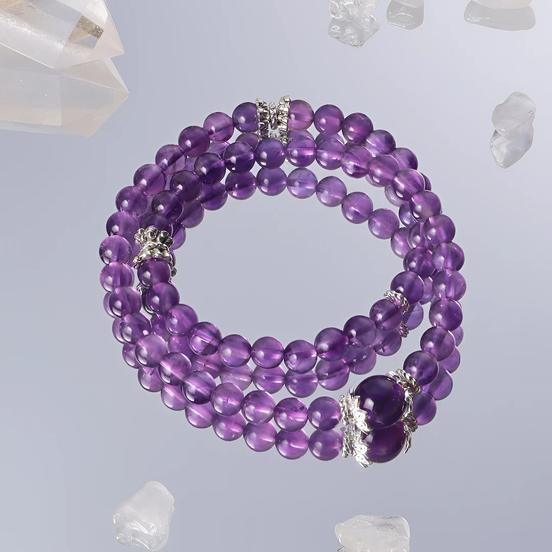 【暮山紫】懿乾珠宝双圈6mm紫水晶+10mm紫水晶顶珠 天然水晶手串