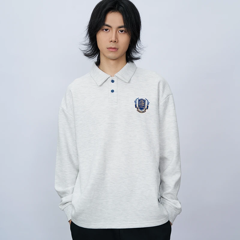 Gastation冠军-长袖Polo 空气层舒适百搭落肩长袖胸前挨针绣花