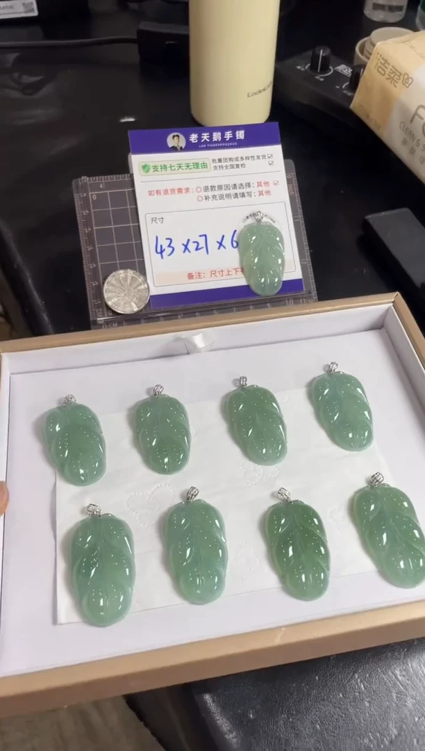 颈饰18K金镶嵌翡翠梦**落高货叶子配绳16/多样性发其一CP