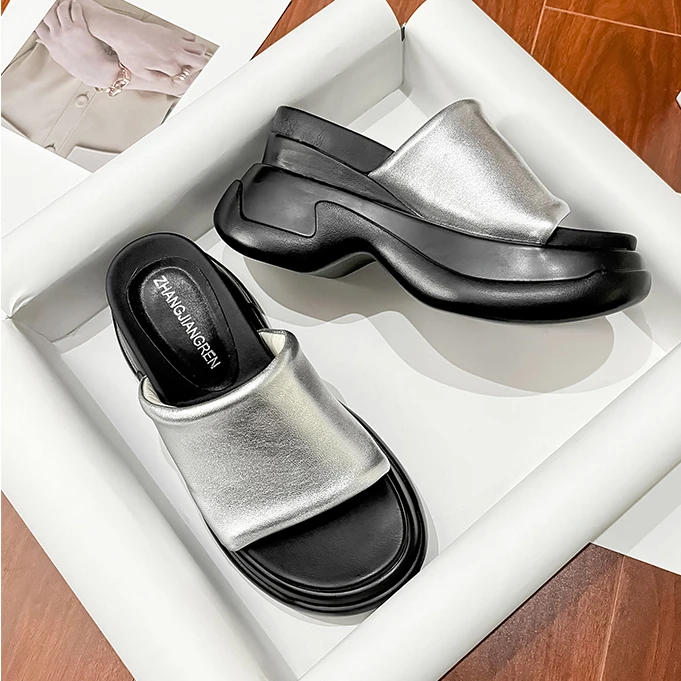 12公分黑色厚底凉拖鞋女外穿夏松糕一字10厘米小个子增高7cm