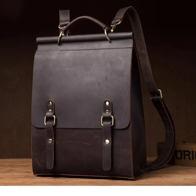慢时光头层牛皮牛皮潮流真皮双肩包背包男士包书包休闲户外旅行包