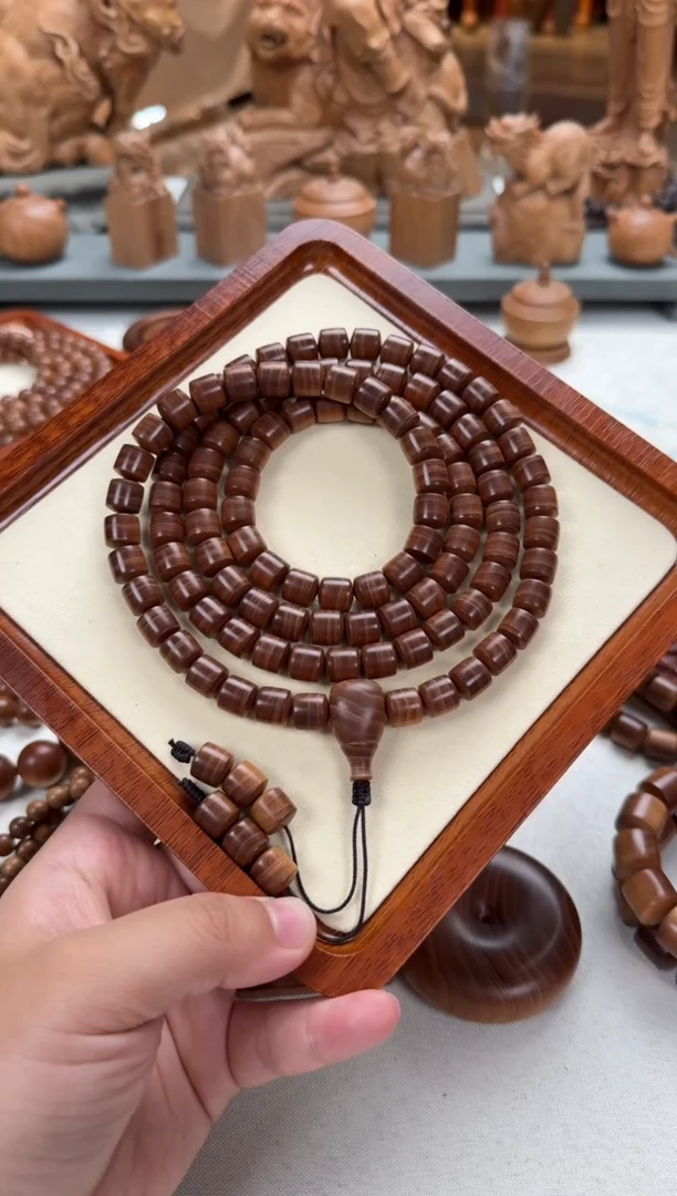 檀香木手串/手链1.0横纹桶珠108颗百年黑油2号 印度老山檀香