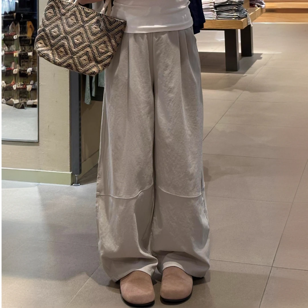 大码300斤拼接工装裤女2025夏季薄款高腰垂感休闲阔腿速干运动裤