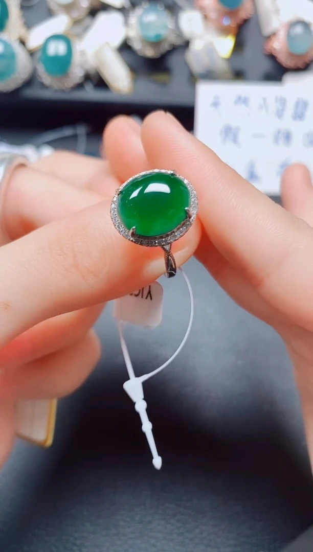 翡翠戒指银S925镶嵌翡翠