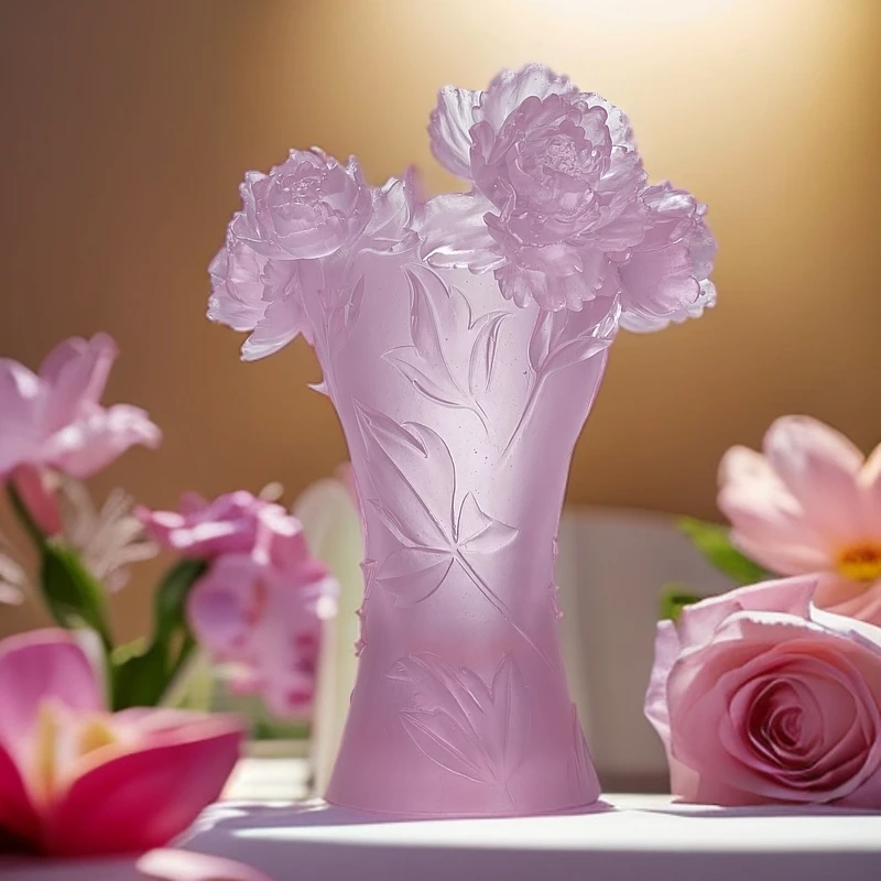 高档水晶琉璃牡丹花瓶