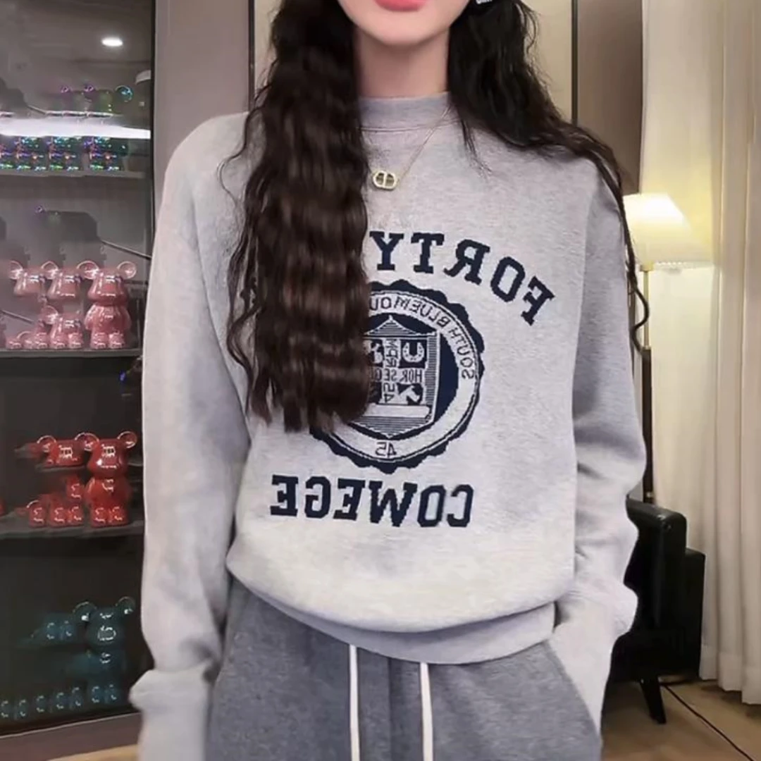 韩系胖mm时尚超好看内搭针织衫大码女装慵懒风圆领卫衣打底衫秋冬