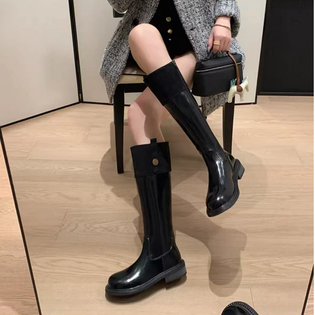07378    时装靴中筒加绒长筒女鞋短靴女靴过膝粗跟时尚