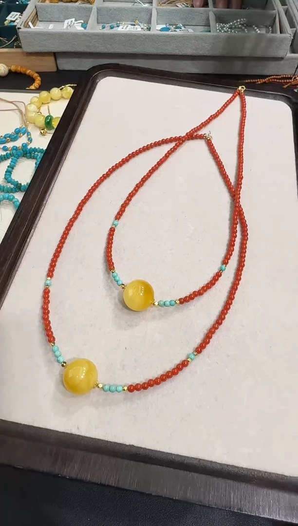 琥珀颈饰18K金镶嵌X1220-1195-13多样性一件