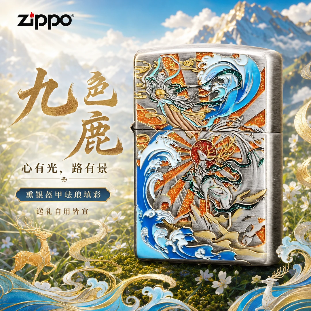 ZIPPO/之宝zippo打火机千语熏银盔甲珐琅填彩九色鹿高档打火机zpo