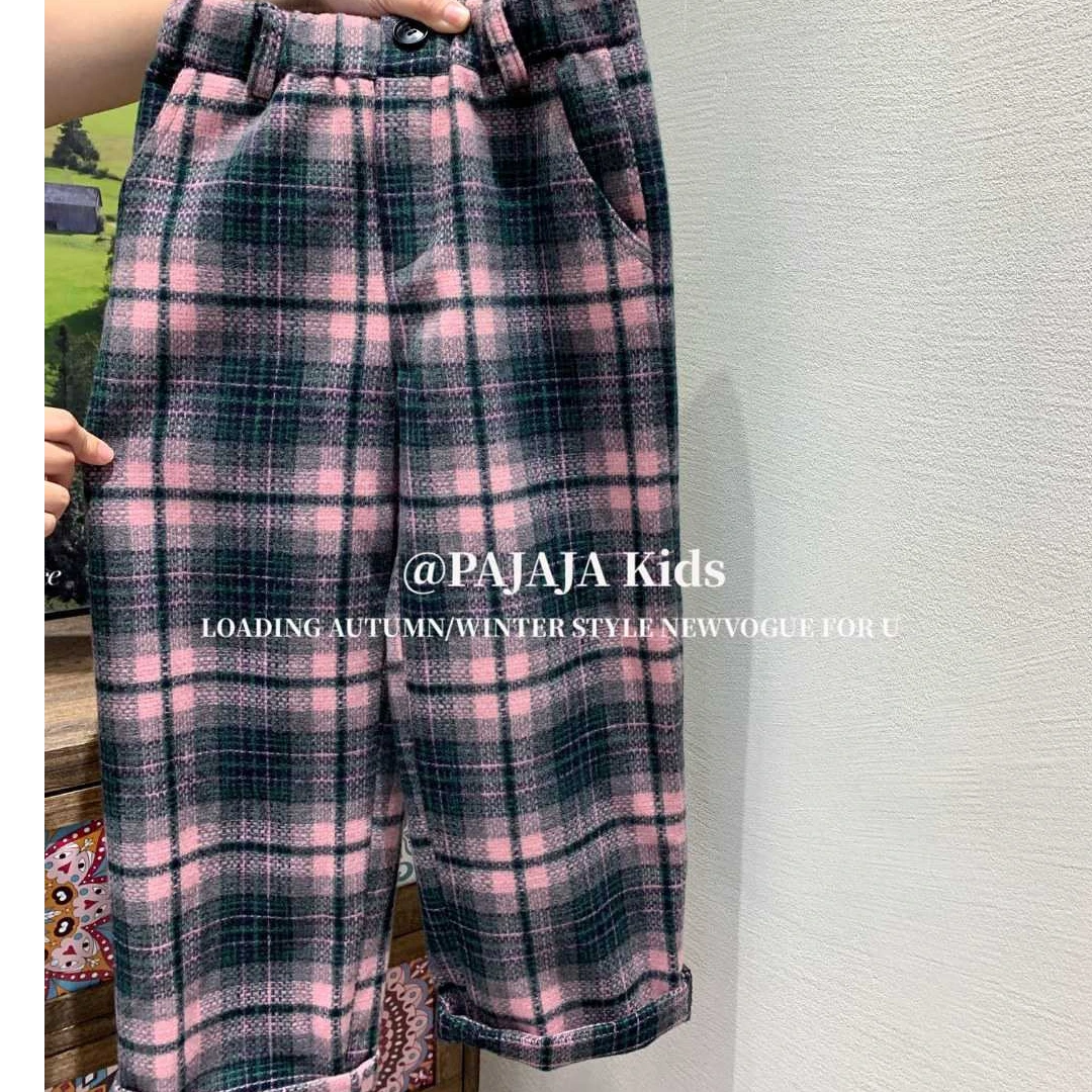 木瓜汁冬款93131韩版毛呢格子裤直筒裤